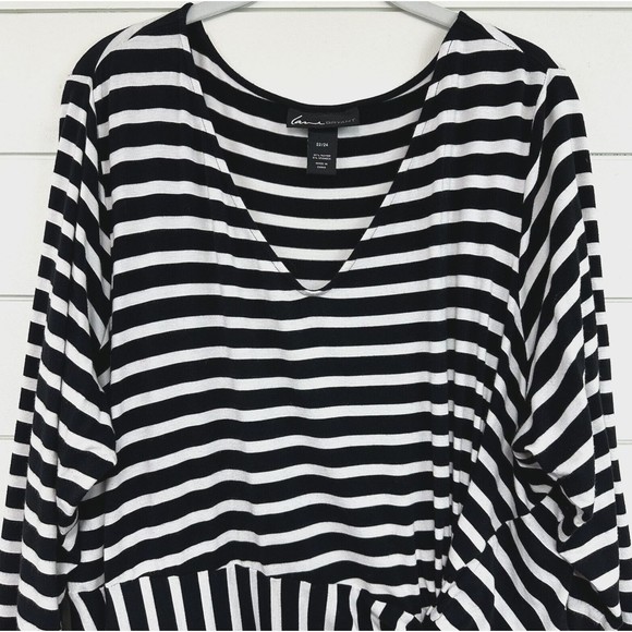 Lane Bryant Striped Side-Knot Midi Dress Womens 22/24 V-Neck Stretch 3/4 Sleeve - Picture 2 of 14
